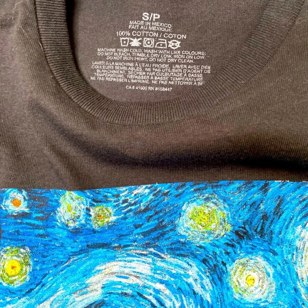 Abstract Art Tee, Black, Van Gogh Starry Night, S - Picture 3 of 6
